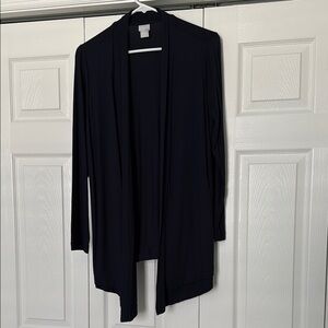 Chico’s Elegant Navy Open Cardigan Sweater.